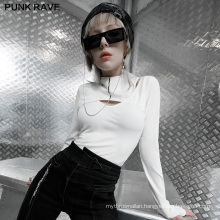 Punk style spring women shirt stand neck long sleeve white knit fit T shirts OPT-586T ladies clothes wholesale price PUNK RAVE